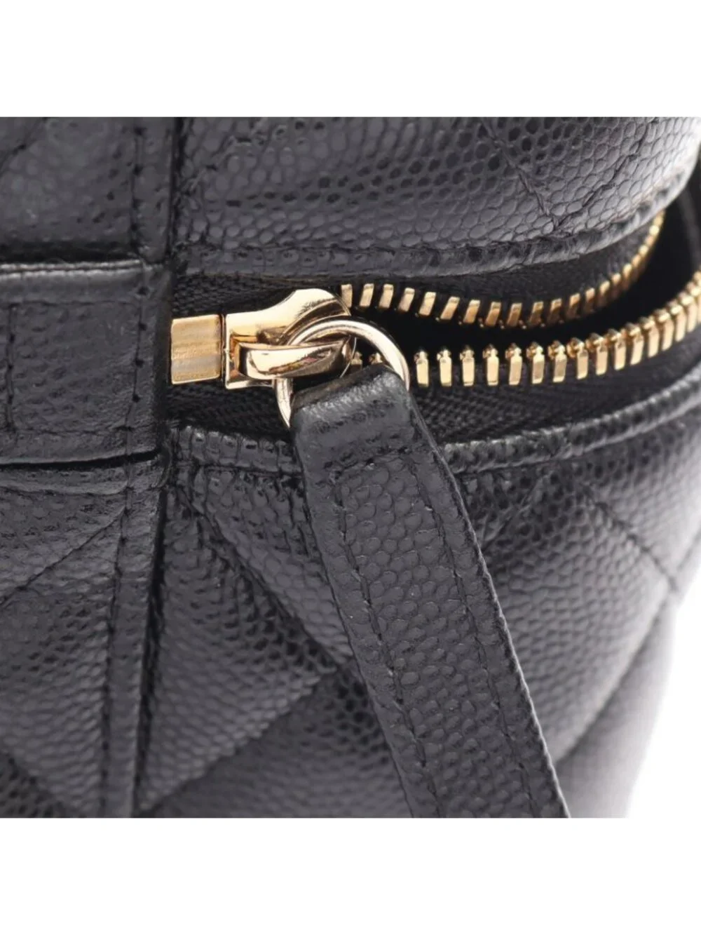 Chanel Shoulder Bag Quilted Vanity Black Caviar Leather 2-Way Chain